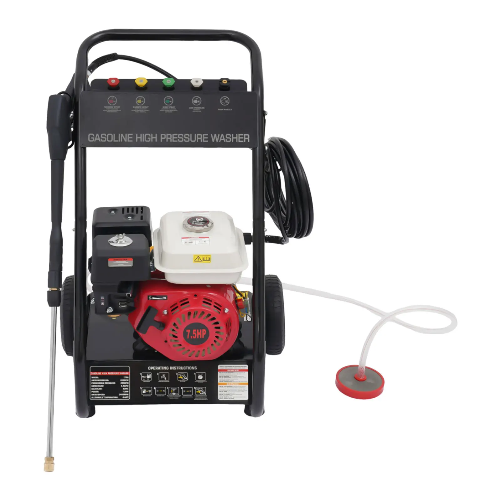 7,5 PS, 2200 PSI Hochdruckreiniger, 3400 U/min, benzinbetriebene Reinigungsmaschine mit 5 Düsen für Hof, Auto, geräuscharm, Handzugstarter – Detail 9