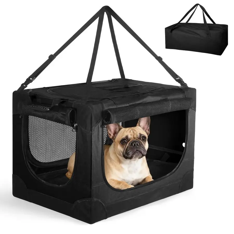 

Small Dog Crate 24 inch Portable Travel Puppy Crate for Small Pets or 2 Cats, Collapsible Pet Carrier with 4 Mesh Doors, Car Ken