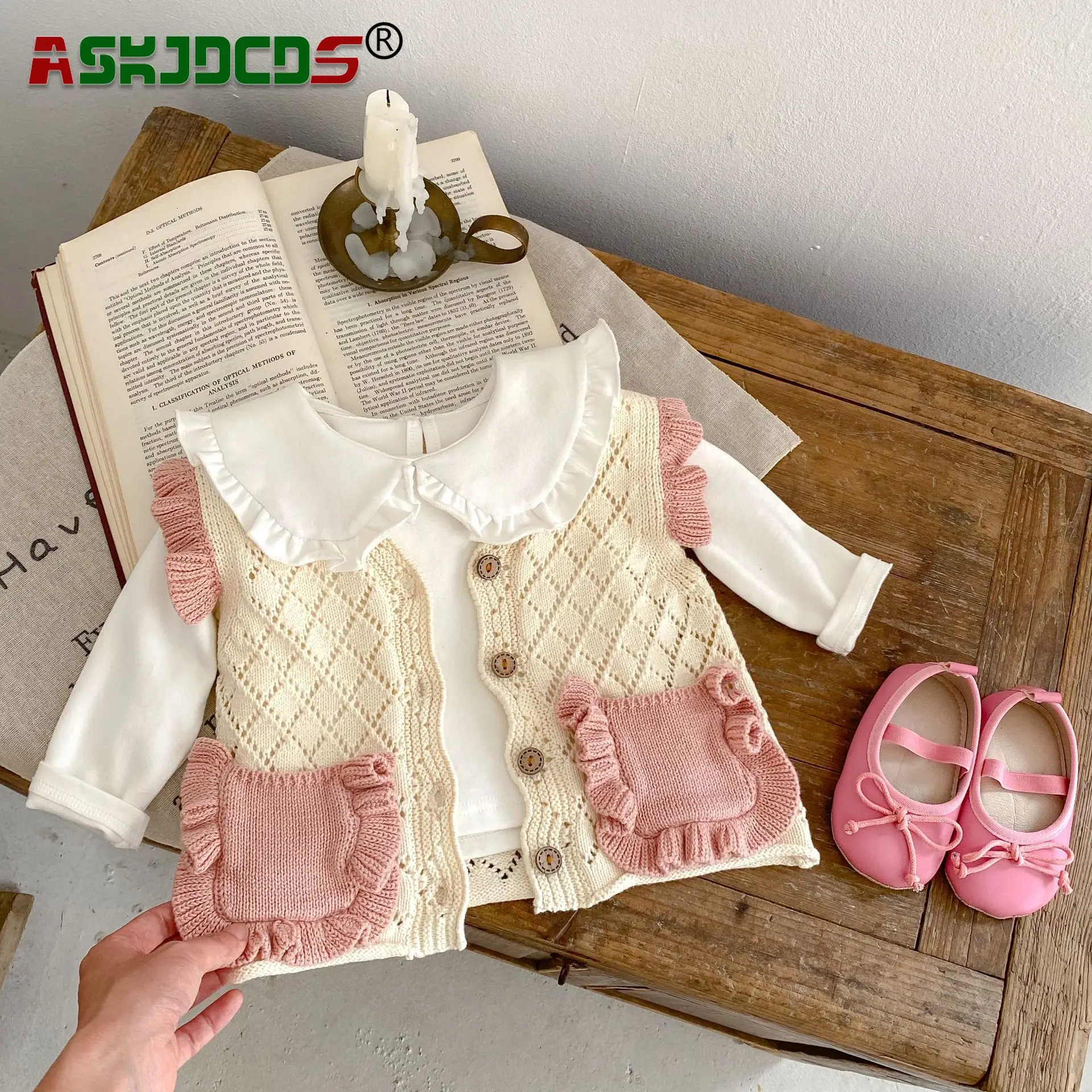 2023 Autumn Sweater 0-3Y Newborn Baby Girls Fly Sleeve Patch Knitted Hollow-out Top Single-breasted Vest Infant Kids Clothing