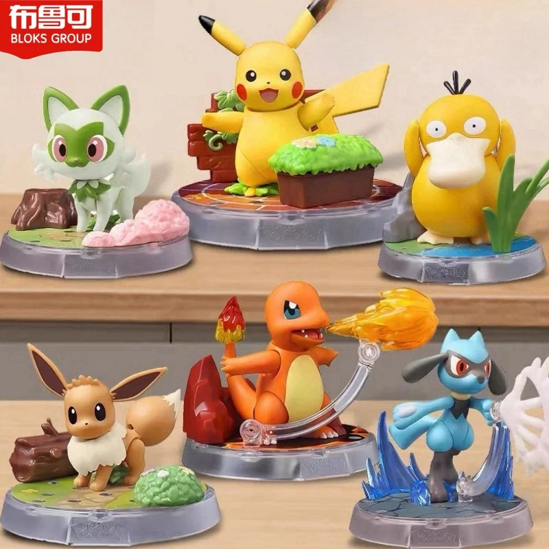 Hot Original Blokees Figure Diy Building Block Pikachu Eevee Sprigatito Charmander Psyduck Action Figure Anime Model Kid Toy ﻿