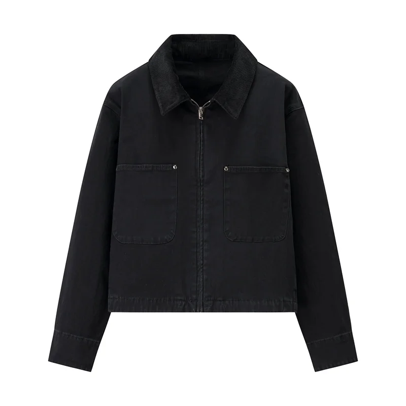 سترات قصيرة ذات ألوان متباينة بتصميم عتيق لخريف 2025 سترة نسائية جديدة على الموضة سروال قصير نمط الحظيرة Chaqueta Mujer #5