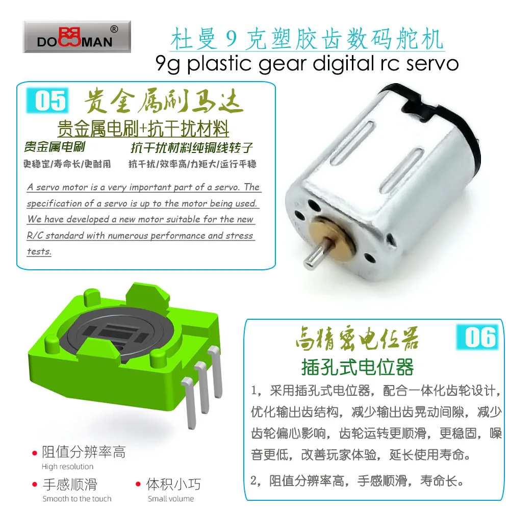 DORCRCMAN DM-S0090D RC Micro Digital Servo Plastic Gear Carbon Brush Motor for Robot Airplane Servos