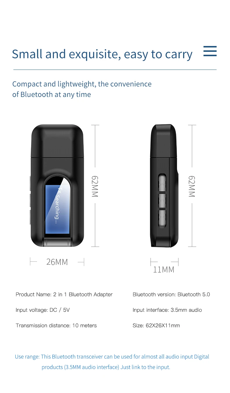 Беспроводной адаптер с ЖК-дисплеем, Bluetooth, Usb, Bluetooth, 2 в 1, музыкальный аудиотрансмиттер Ontvanger для ПК, ТВ, автомобильный адаптер aux 3,5 мм