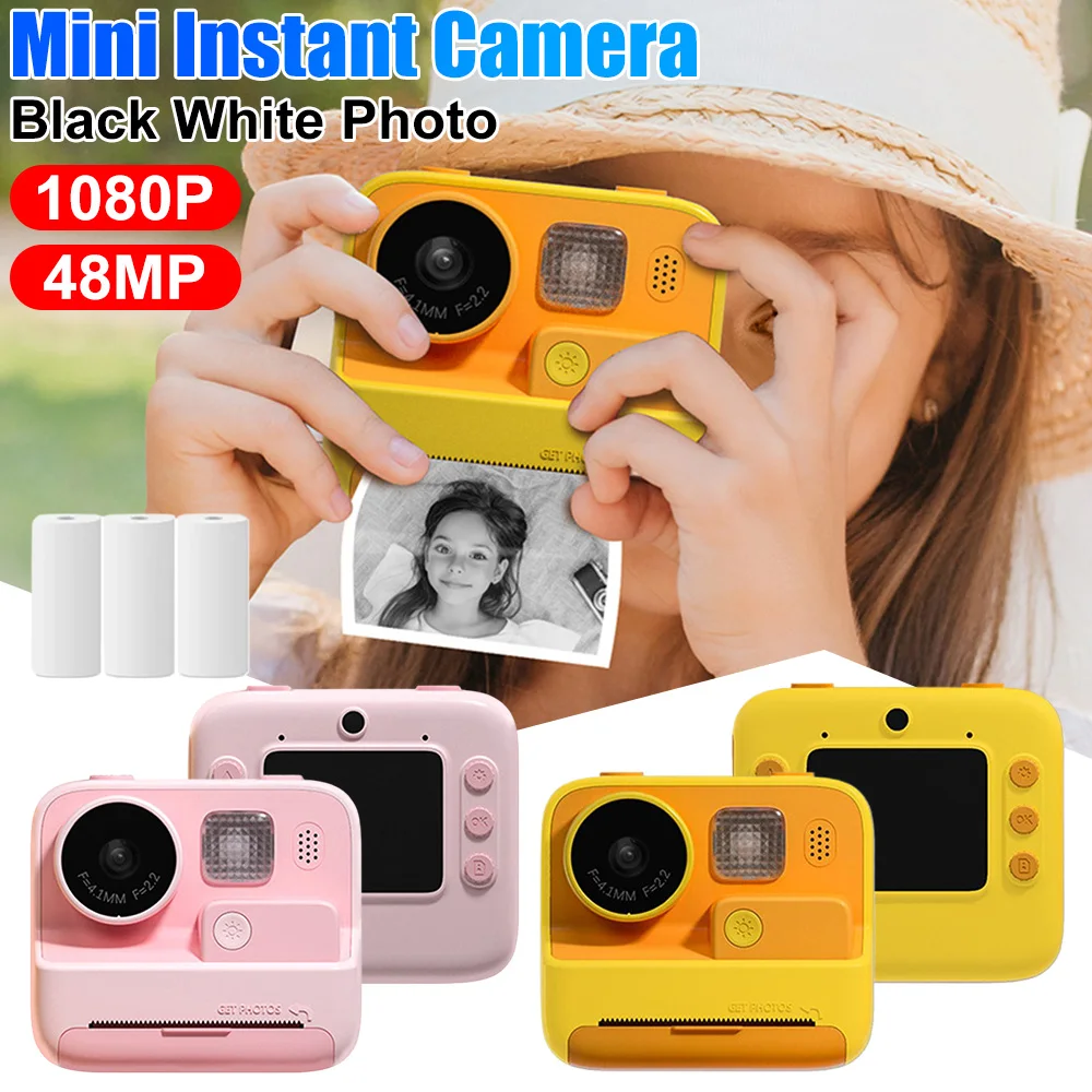 2.0 Inch Instant Camera for Kids Digital Children Camera For Photography Mini Printer Portable Thermal Instant Print Black White