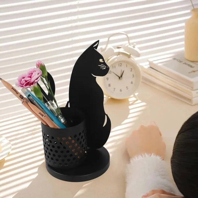 Cat Pencil Holder for Desk, Organizador Único, Pen Holder for Bedroom, Office Metal Cut, Home Decor, Mesa Central, 1Pc