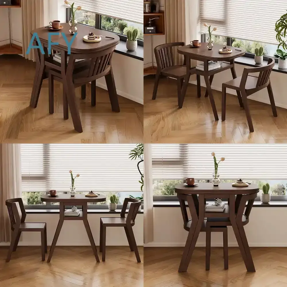 Solid Wood Dining Table Set for Small Apartment Balcony Study Desk Furniture Coffee Table 3 Piece Modern Home Compact Table