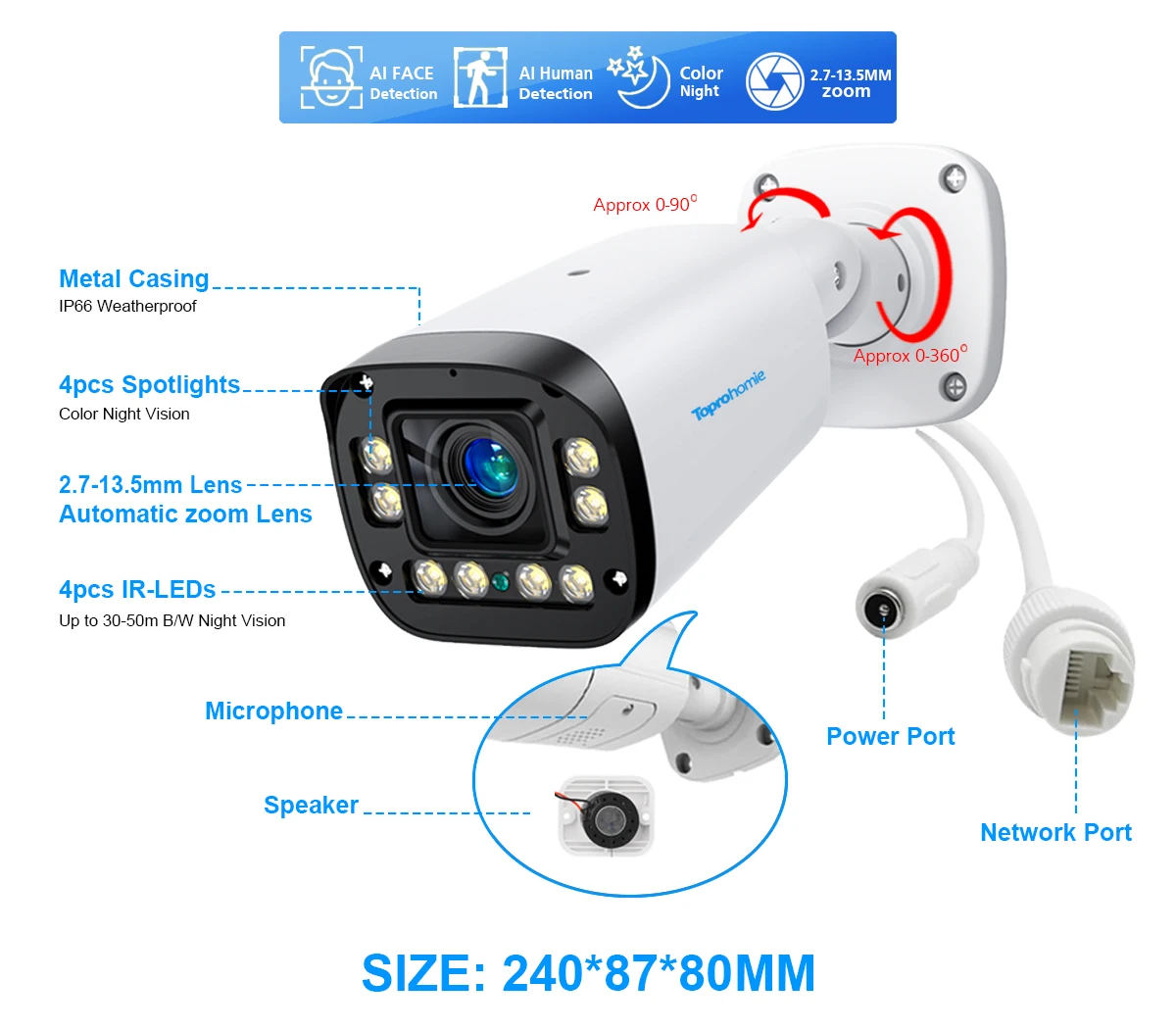 16CH 4K 2.7mm-13.5mm 5X Automatic Focus Security Camera System 8MP Face Detect Color Night IP Camera POE Video Surveillance Kit