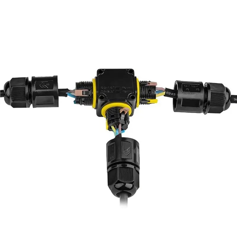 IP68 Screwless Lever Waterproof Outdoor T Shape 3P Junction Box 3Way 4-11Mm 450V24A CE Electrical Quick Release Cable