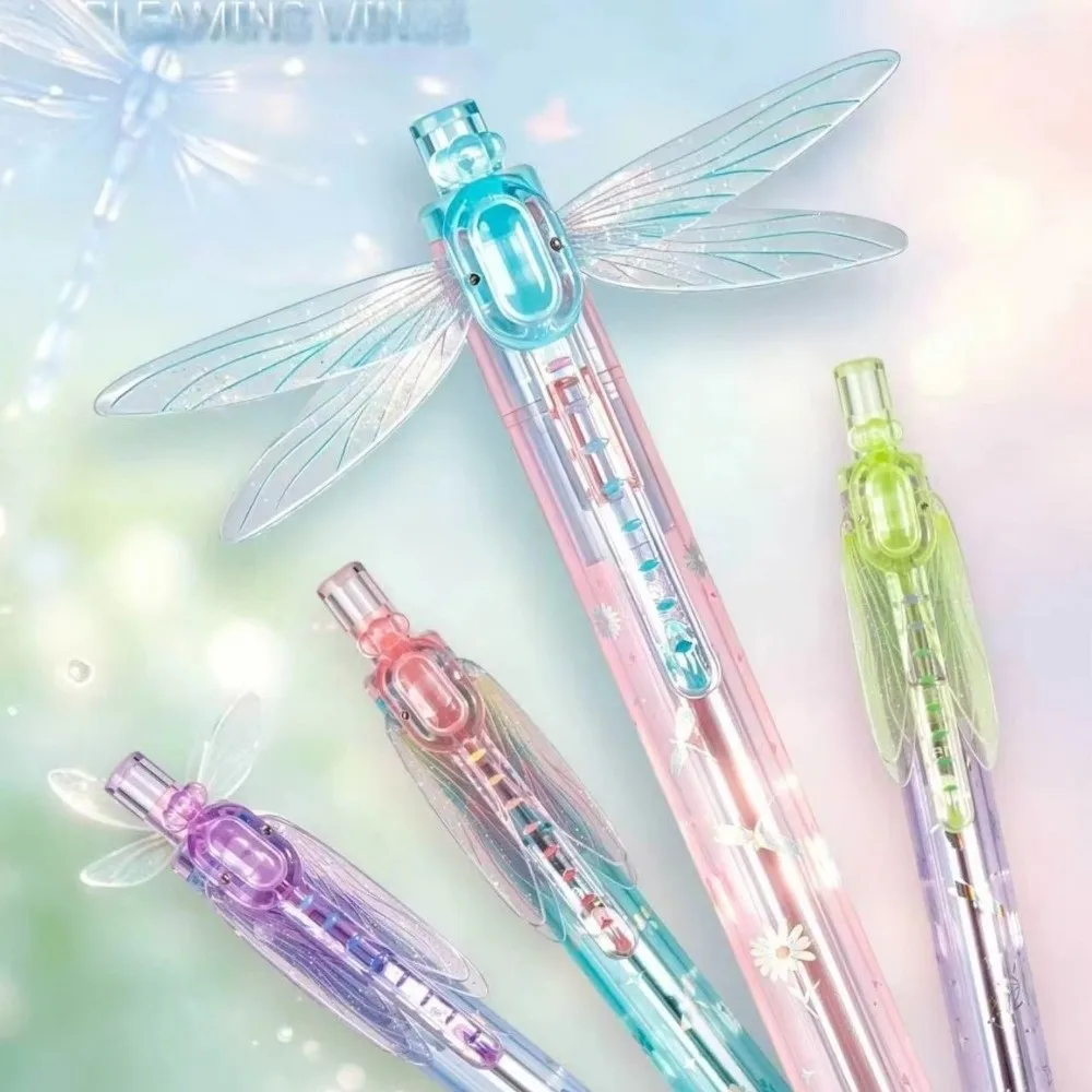 0.5mm Gleaming Wings Dragonfly Pen Smooth Writing Quick Drying Gel Pens Translucent Barrel Retractable