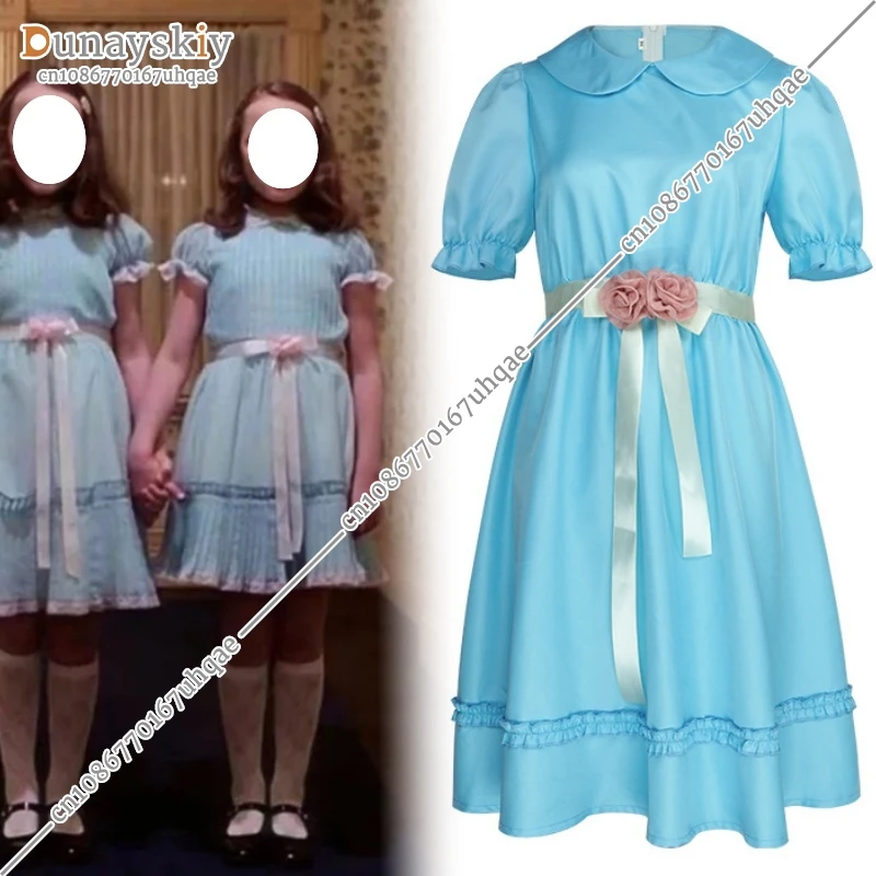 Movie The Cos Shiningg Lisa Louise Burns Grady Twins Dress Blue Halloween Puff Sleeve Lolita Outfits Dress Skirts Bow Girl Woman