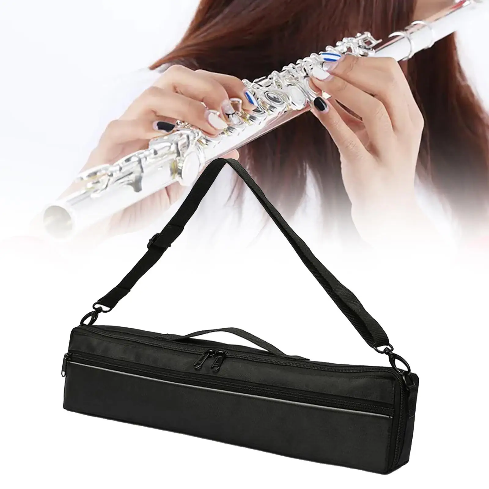 Handheld 16 Hole Flute Storage Bag Oxford Cloth Multipurpose 16.5x4.7x2inch