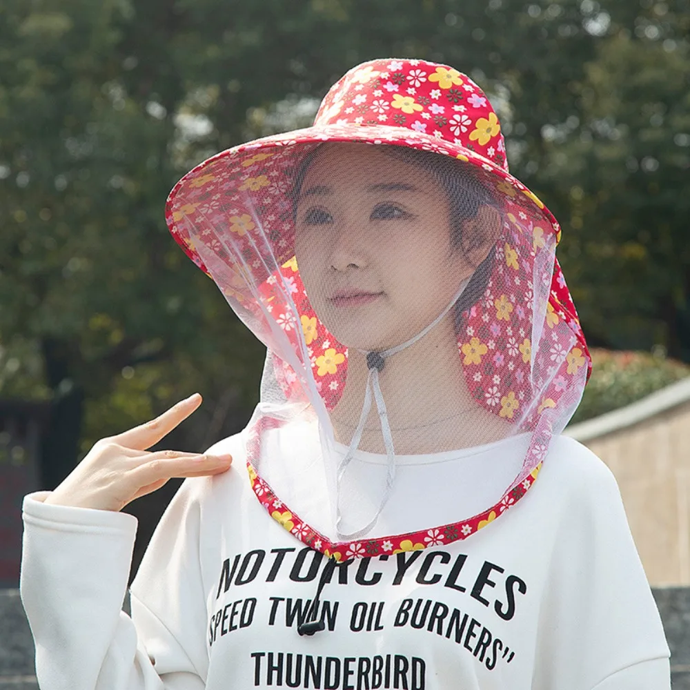 

Printing Bee Mosquito Hat UV Protection Face Mask Mesh Tea Picking Hat Sun Protection Breathable Agricultural Work Hat Outdoor