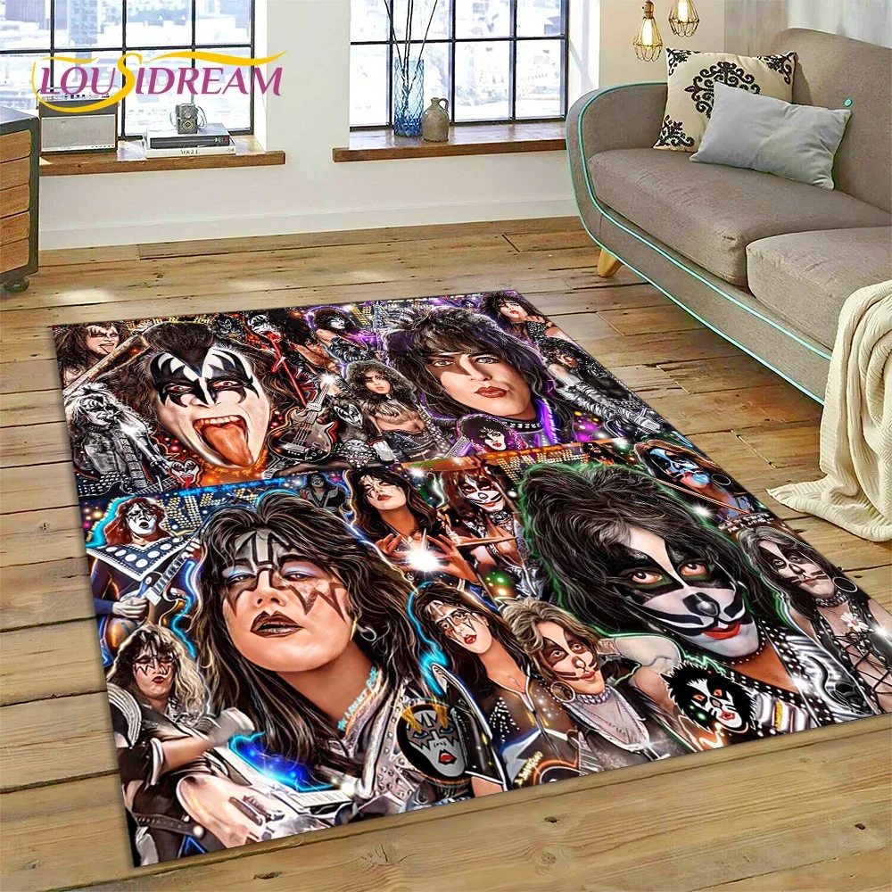 3D Kiss Rock Heavy Metal Band Carpet Rug for Bedroom Living Room Home Sofa Decoration,Child Game Large Decor Floor Mat Gift