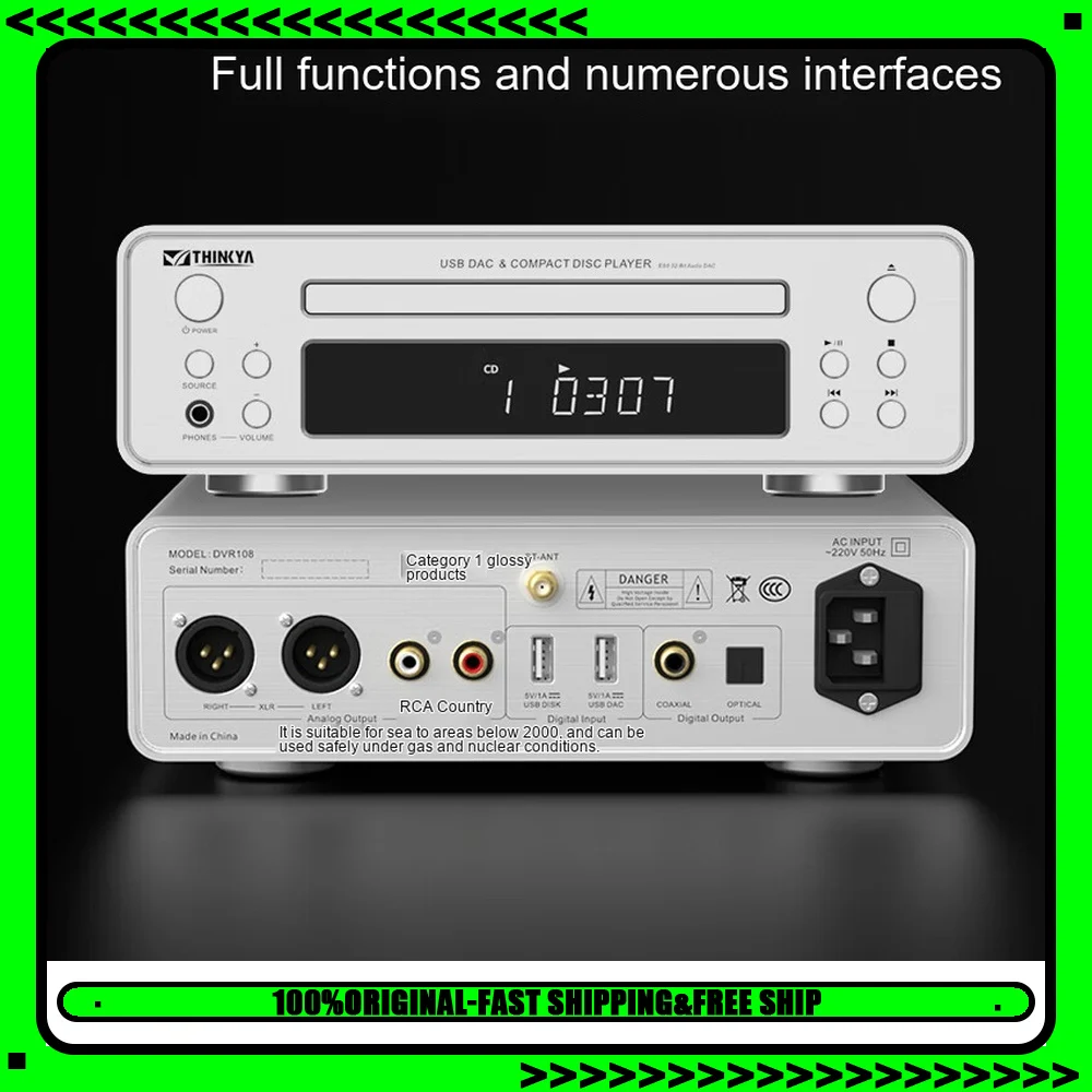 THINKYA DVR-108 Hi-Fi CD Player Lossless Home Audio Disc Player with Balanced Output Headphone Amplifier for Stereo System