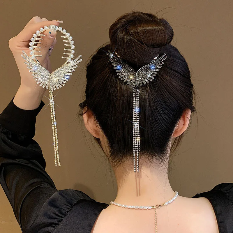 Elegant Angel Wing Tassel Hair Clip for Women Sensual Hair Accessory for Bun Hairstyle Back of Head Hair Gripper Headwear
