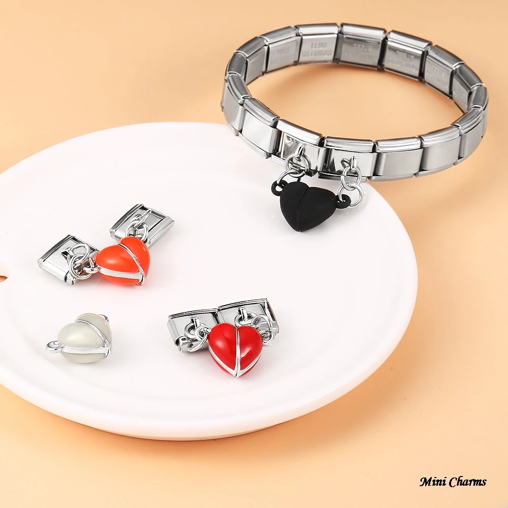 Abnehmbarer Leuchtender Magnetischer Anziehungs-Herzanhänger in Rot, Grün, Weiß, Passend für 9mm Edelstahl-Armbänder, DIY-Schmuck – Detail 7