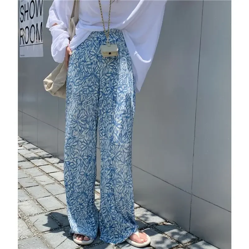 Print Y2k Harajuku High Waist Long Pants Women Casual Wide Leg Pants Loose Pleated Stretch Korean Fashion Trouser Sweatpants