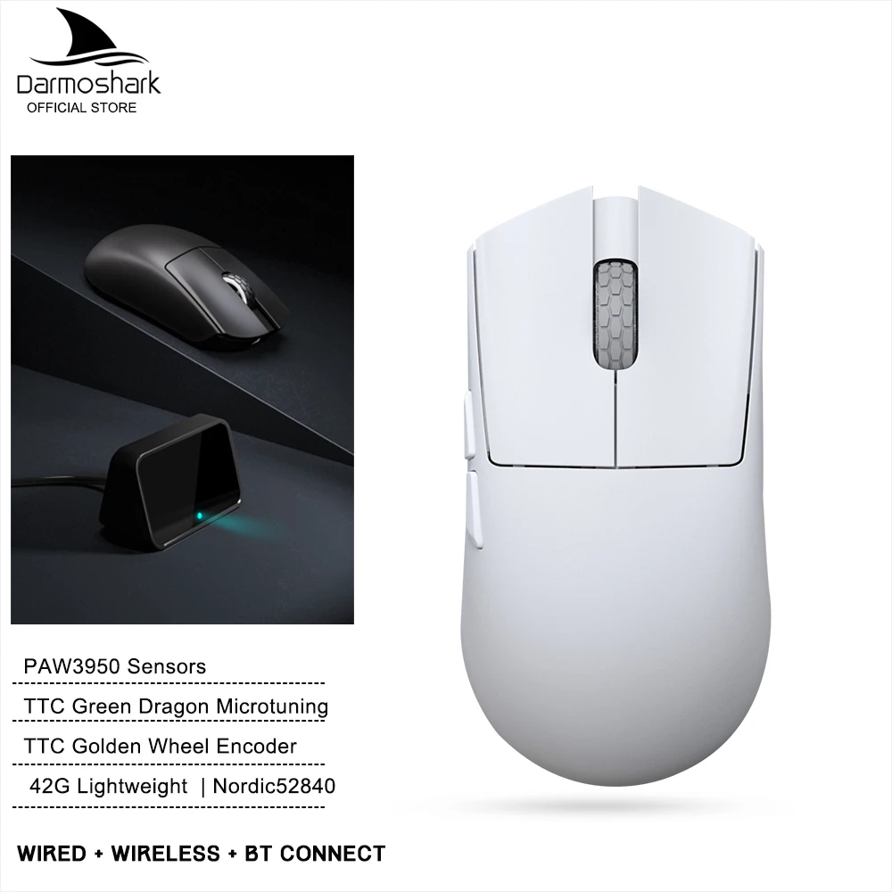 Darmoshark Gaming Mouse M3 Micro Pro Wireless 8K Blutooth Tri-Mode PAM3950 30000DPI Nordic 52840 Macro Game Mosue Lightweight