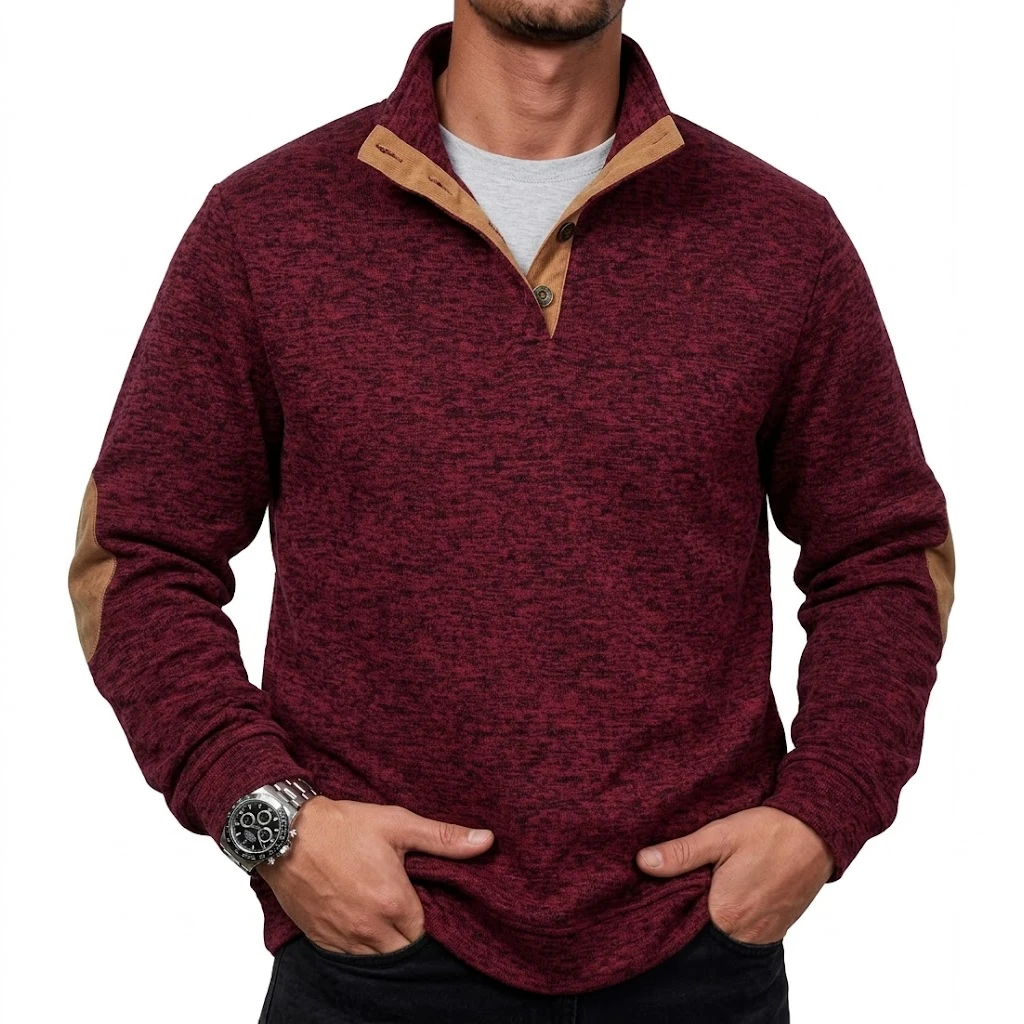 Herren-Sweatshirt mit Stehkragen und Knöpfen, Langarm, Thermo-Pullover, Hoodie, Herbst, Casual, Mock-Neck-Jacke, Sportoberteil – Detail 7