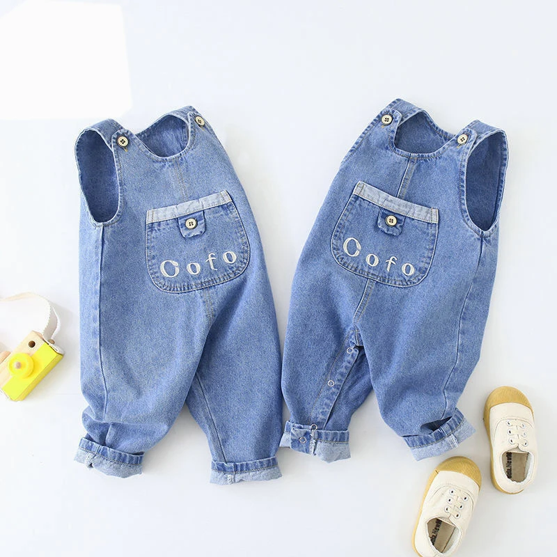 DIIMUU Toddler Baby Clothing Boys Overalls Kids Girls Denim Pants Casual Dungarees Long Trousers Fashion Rompers for 1-5 Years