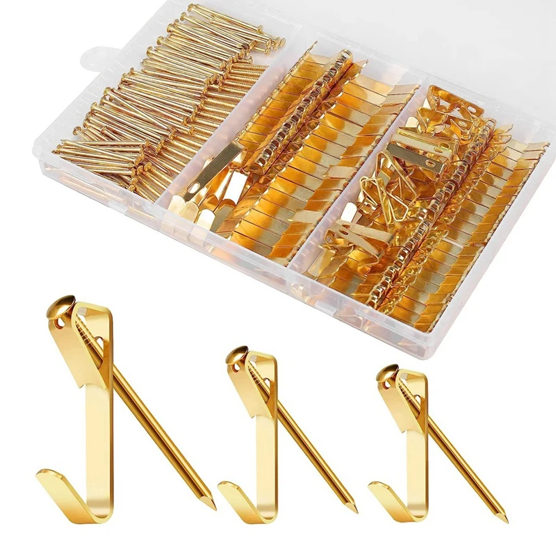 184 PCS Picture Hanging Kit, 20Lb, 30Lb, And 50Lb Picture Hangers, Gold Metal Picture Hanging Hooks With Nails