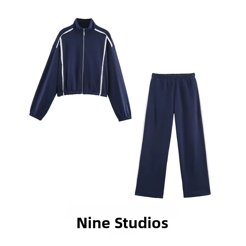 ชุดแฟชั่นผู้หญิง NINE ZAR เสื้อสเวตเตอร์หลวมแต่งลูกไม้ กางเกงกำมะหยี่ขากว้าง คอลเลคชั่นฤดูใบไม้ร่วง