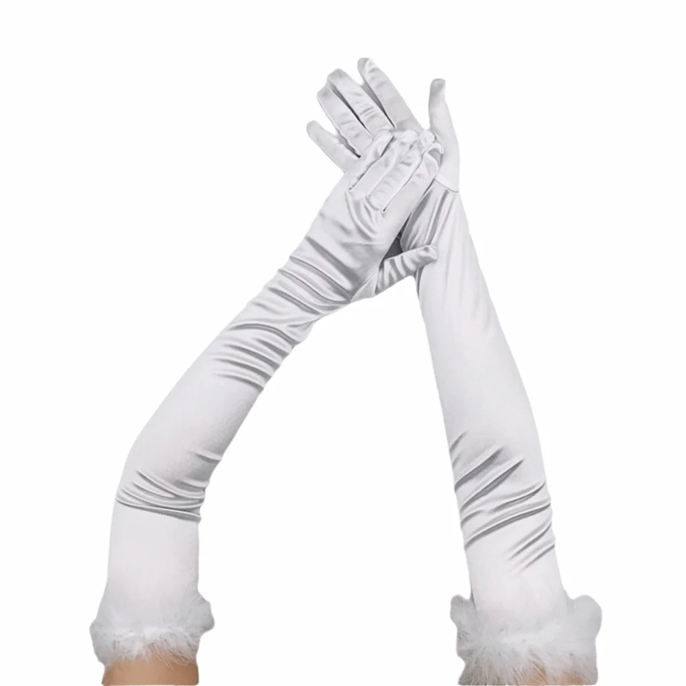 

Gift Elegant Women's Long Fluffy Gloves Satin Soft Women's Long Mittens Vintage Flexible Bride's Long Gloves Evening Party