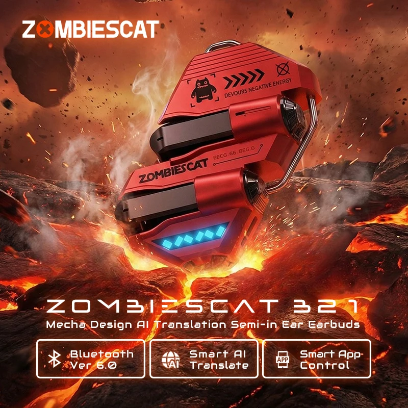 Zombies Cat Real Time Ai Translator Headphone Alloy Mecha Bluetooth 6.0 Earphone Immersive Stereo TWS Wireless Earbuds with APP — product photo 1 of 1