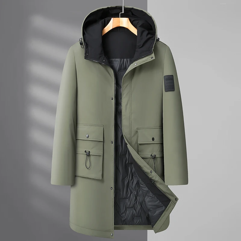 Oversized Casual Warm Hooded White Duck Down Jackets Men's 2024 Winter Mid-Long Puffer Coat Outwear Loose Thick Top Down Garment