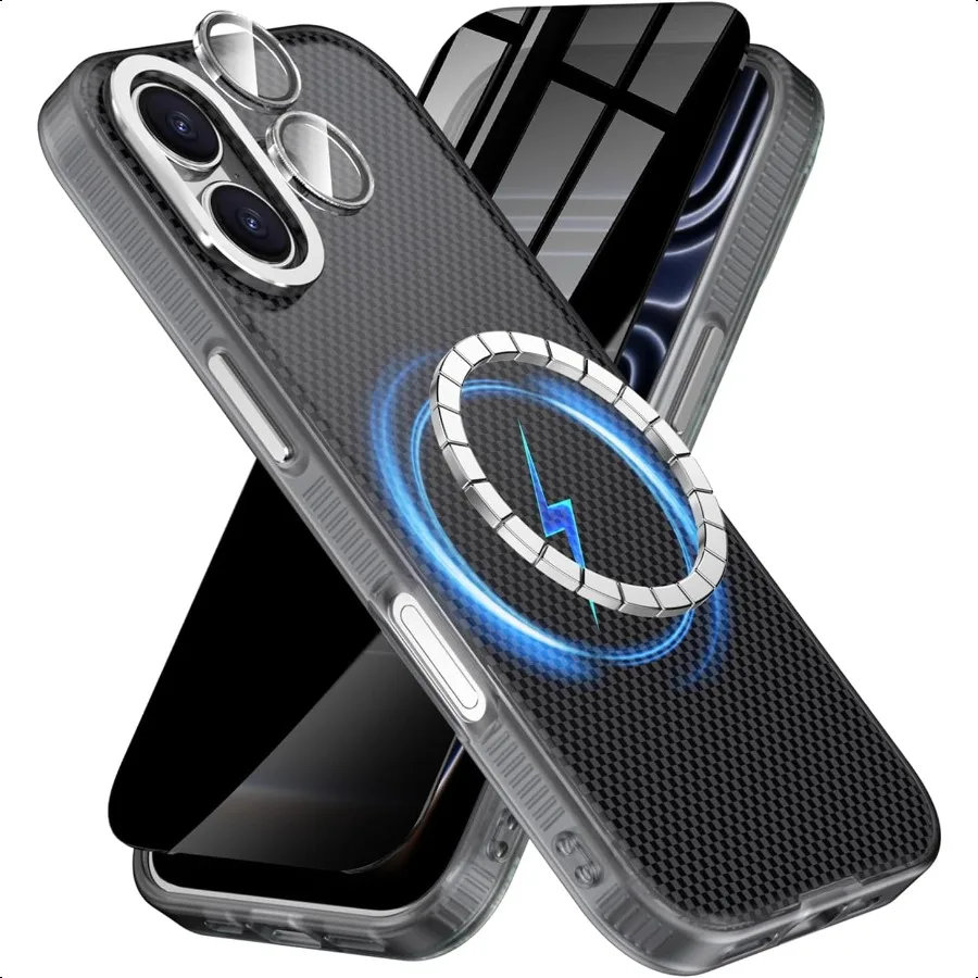 حافظة 3 في 1 لهاتف iPhone 17 مع واقيات شاشة الخصوصية وواقي عدسة الكاميرا الفردية [متوافق مع MagSafe] Hybird Magnet