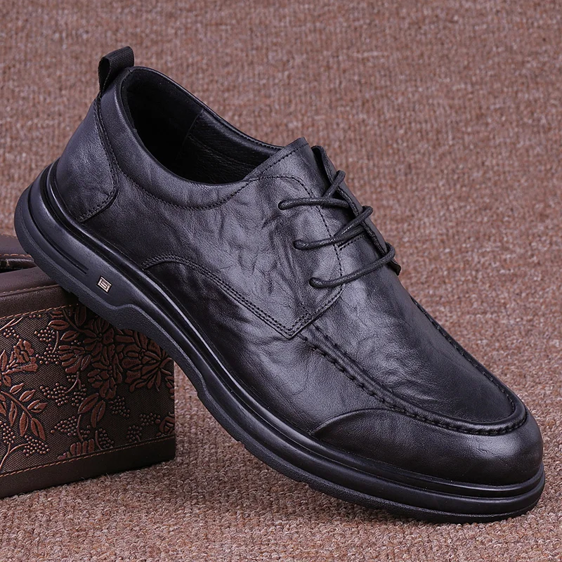 

Мужские повседневные кожаные туфли из натуральной кожи с дышащим верхом, мягкие, для поездок на работу, осенне-зимние, новые, для бизнеса и отдыха