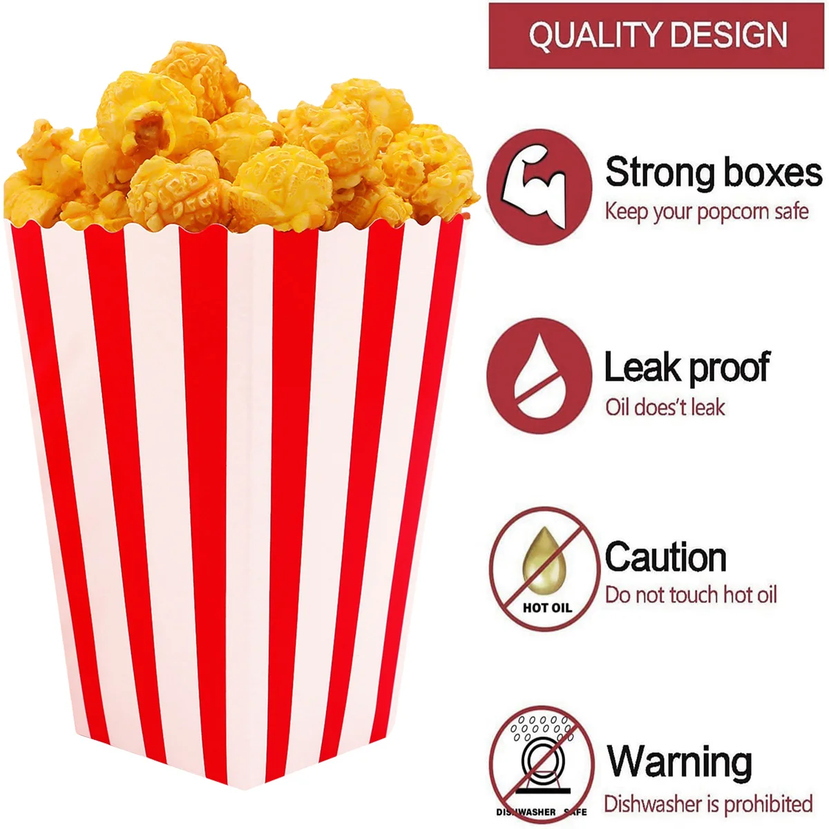 10/30/50Pcs Popcorn Boxes Red White Striped Popcorn Bags Small Holders Movie Night Classic Cup Celebration Birthday Party Decor