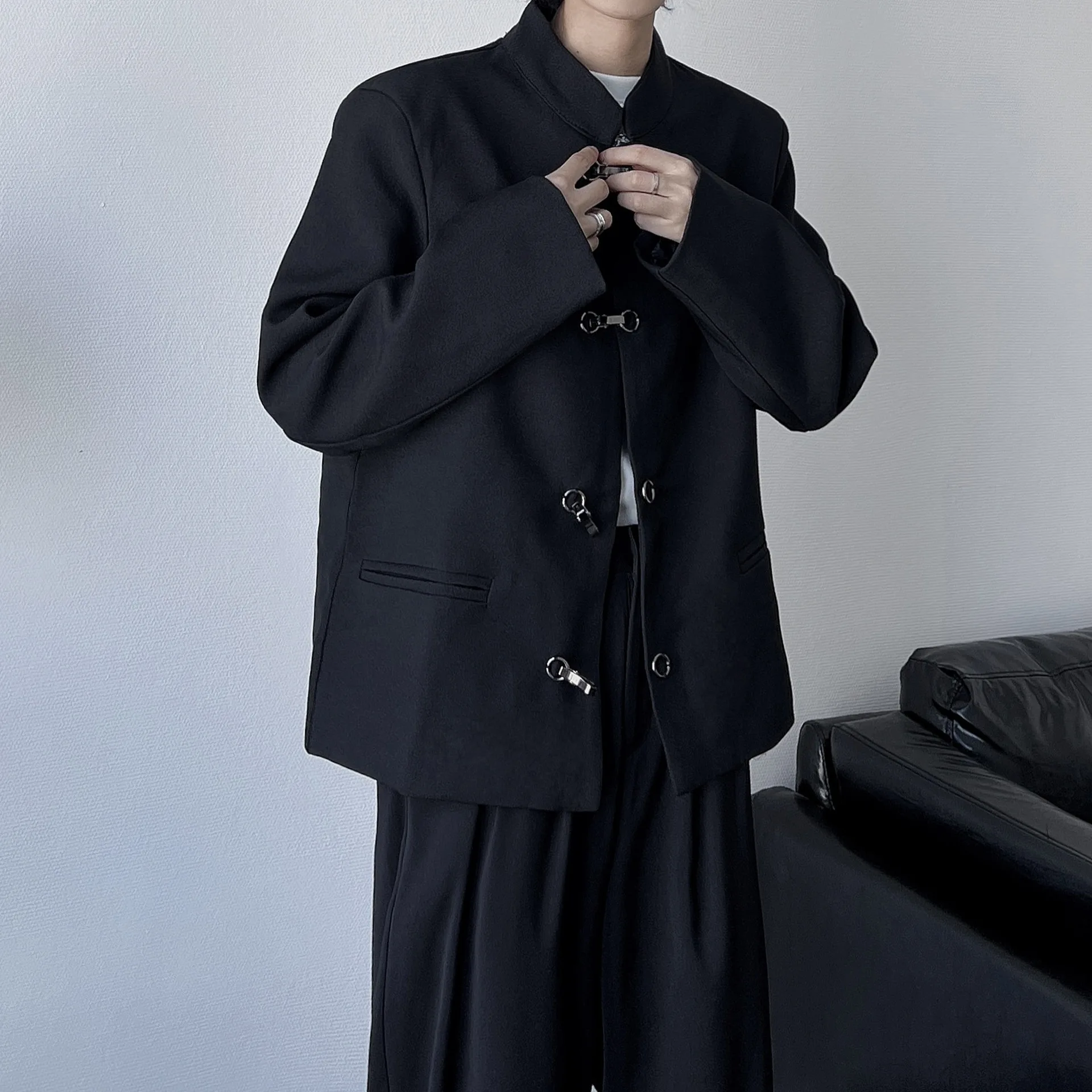 New Chinese-style Stand-up Collar Suit Men's Metal Buckles and Street Celebrity Retro Suit Trend