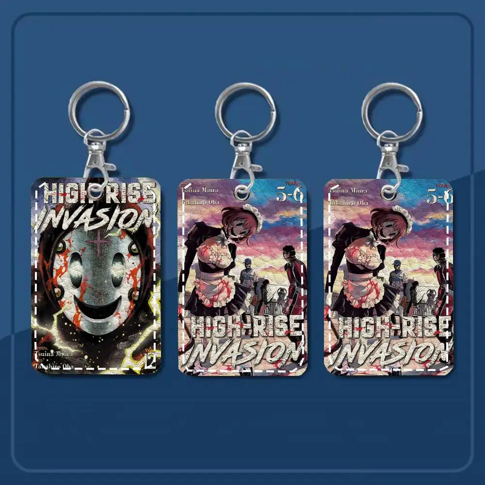 High-Rise Invasion Card Case Keychain Access Card Bag Key Tag Ring Leather Card Holder Key Ring Access