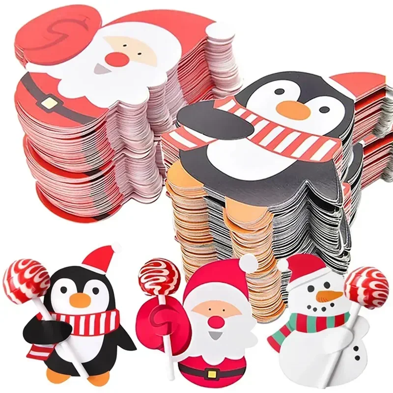 Santa Claus Penguin Lollipop Christmas Card Lolly Sugar-loaf Paper Card Holder Xmas Party Home Decoration Accessories