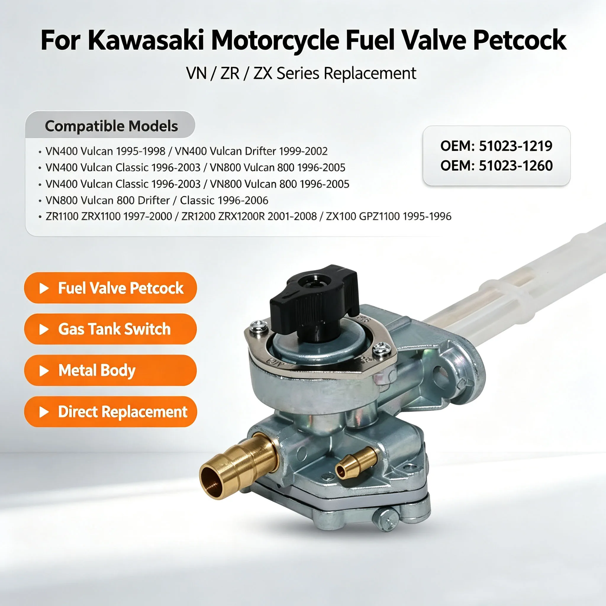 Moto Gas Fuel Petcock Tap Valve Switch Pump For Kawasaki ZR1100 ZR1200 ZRX1200R ZX1100 GPZ1100 VN400 VN800 51023-1219 51023-1260