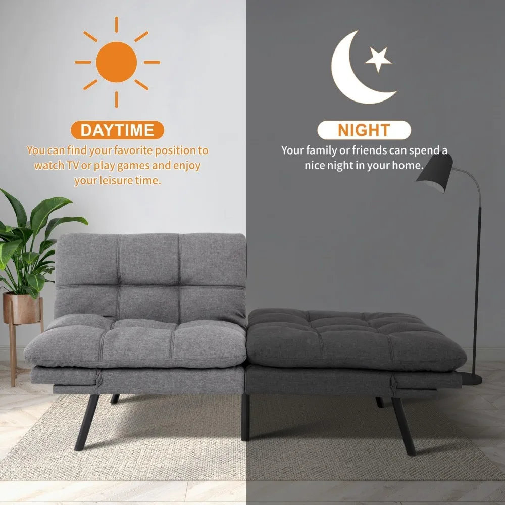 71-Inch Convertible Futon Sofa Bed with Adjustable Backrest & Removable Armrests, Foldable Sleeper Loveseat for Small Space Liv