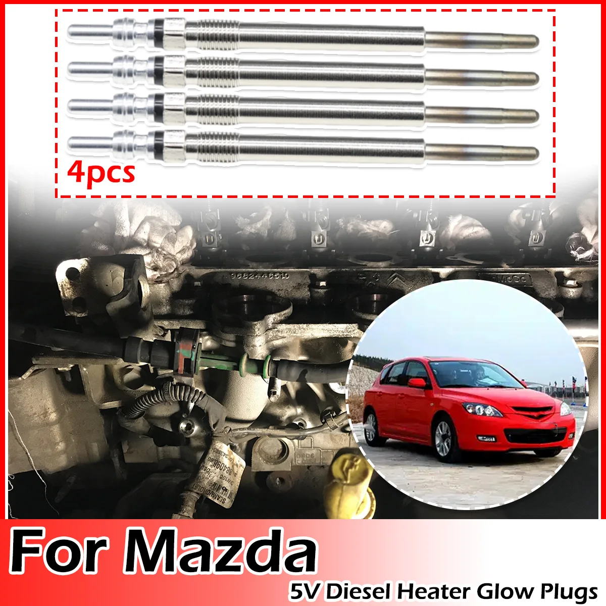 

4PCS Diesel Heater Nickel Plating Glow Plugs 5V Car Replacement parts For Mazda 2 DE DH 2008-2015 3 BL 5 CW Y65018601 Y65018601A