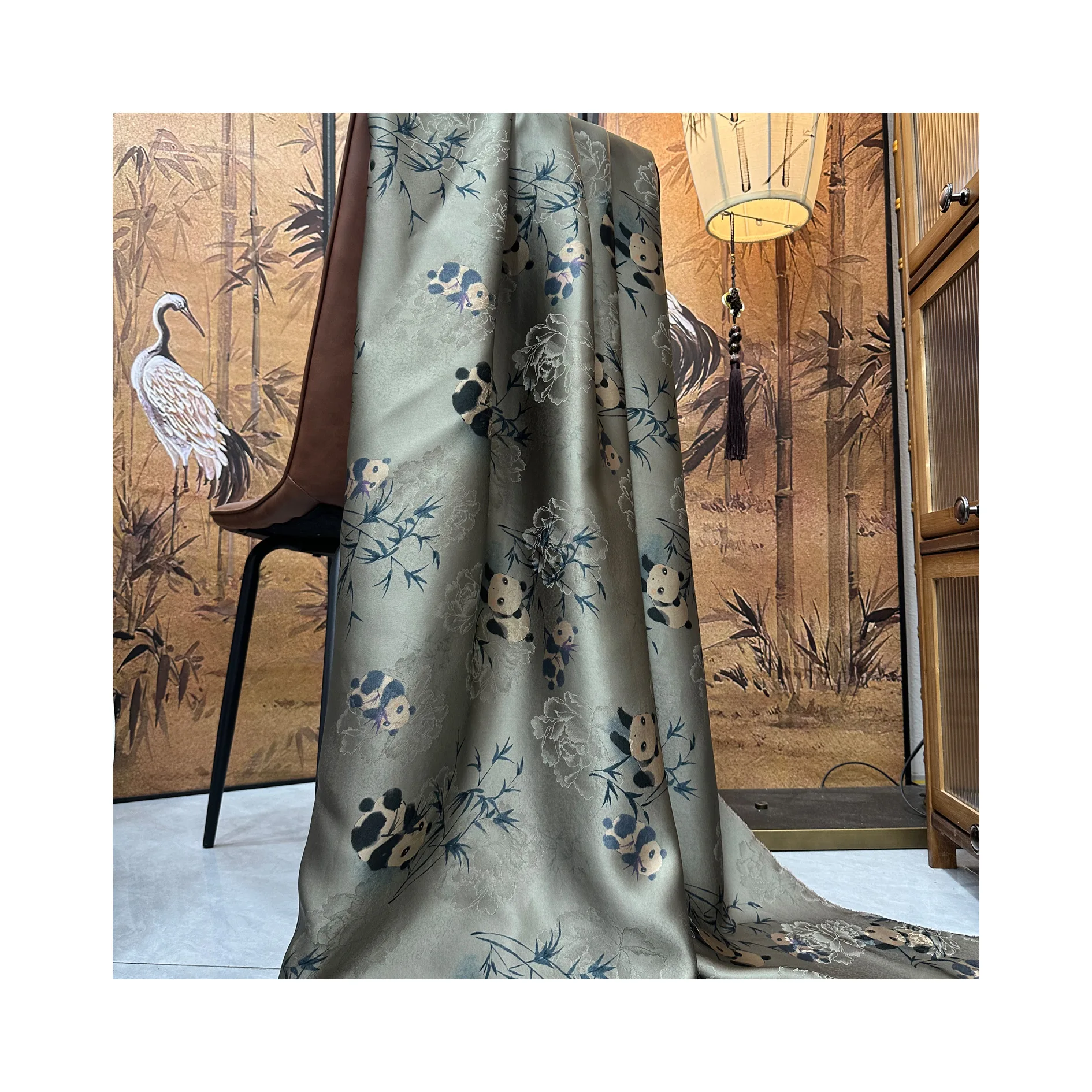 Panda Holding Bamboo Rayon Dye Yam Xiangyun Yarn Fabric New Chinese Vest Printing Dress Jacquard