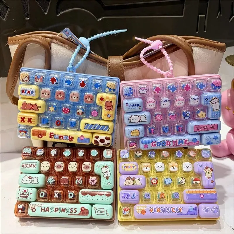 Porte-clés clavier Candy Color, mignon dessin animé, 26 touches, jouet de clavier Aecompression, porte-clés Fidgets, Clicker Keycap, pendentif de sac