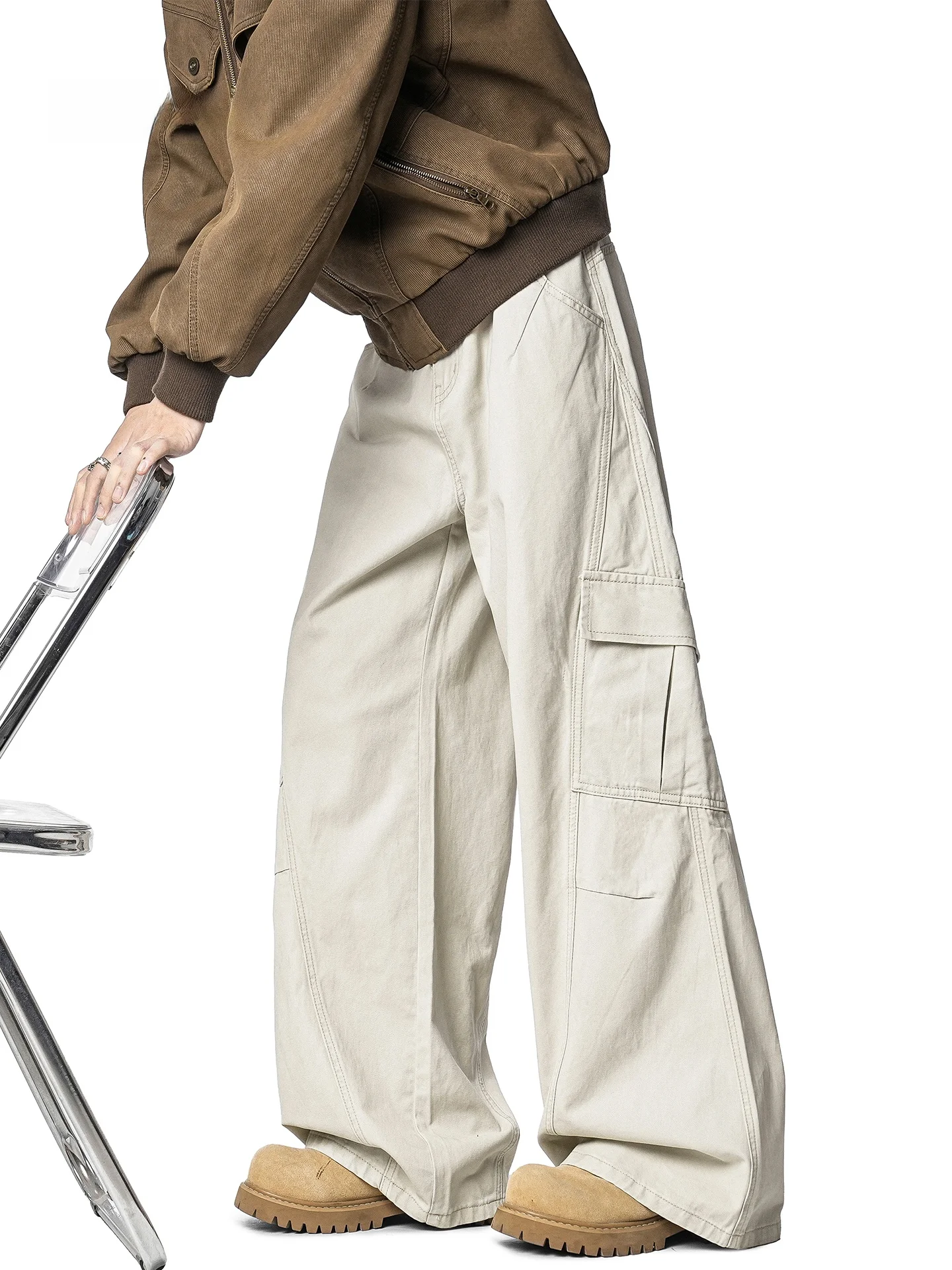 

Мужские рабочие брюки в американском ретро-стиле, модные прямые свободные брюки с широкими штанинами, длинные повседневные хлопковые брюки для мужчин и мальчиков