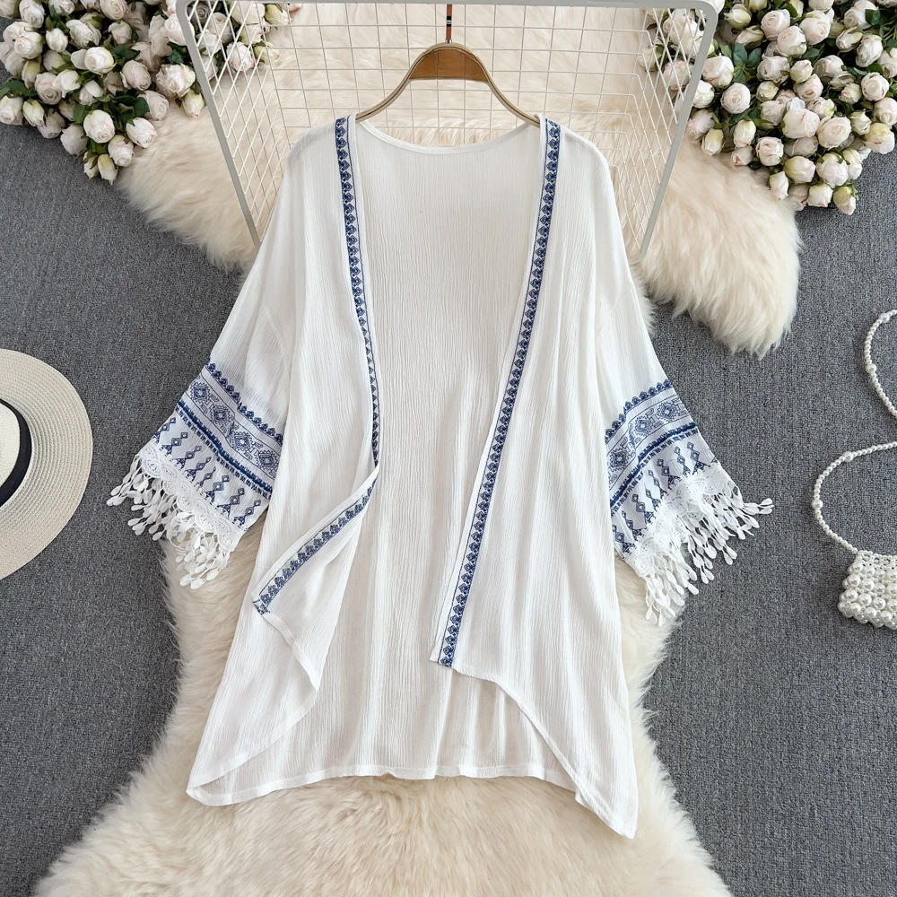 Été nouveau coréen Sle ample longue chauve-souris Sve gland blanc Protection solaire ouvert Cardigan femmes décontracté mince vêtements d'extérieur