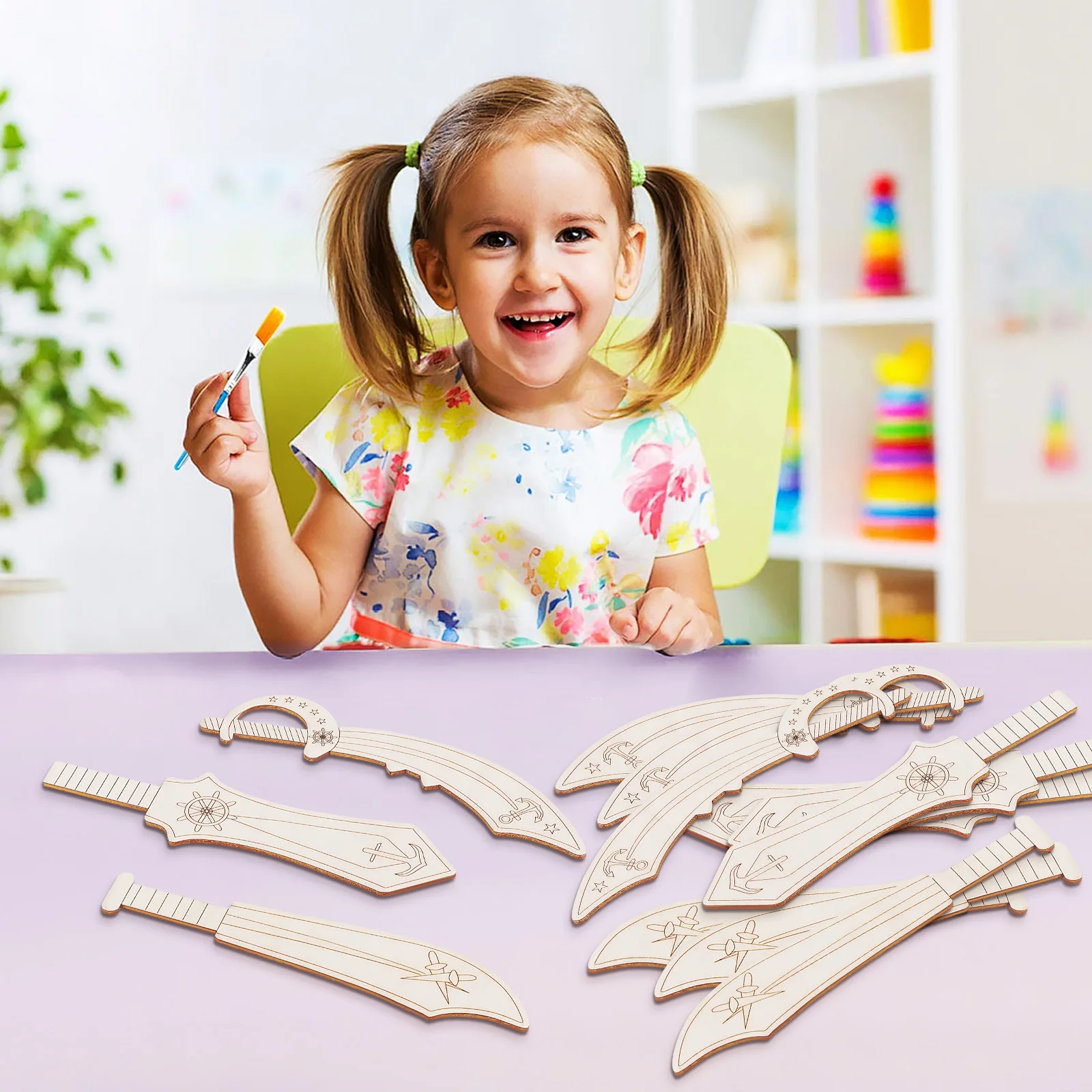 

12 Pcs Pirate Sword Set Halloween Accessories for Wood Wooden Play Costume Cosplay Light Brown Swords Boys Child