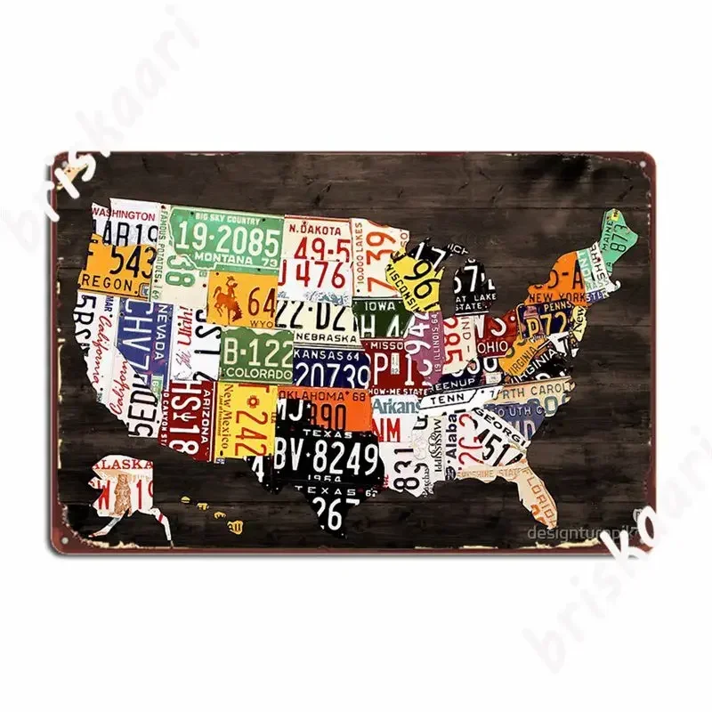 License Plate Map Of The United States Of America Metal Signs Bar Cave Wall Decor Custom Tin sign Posters
