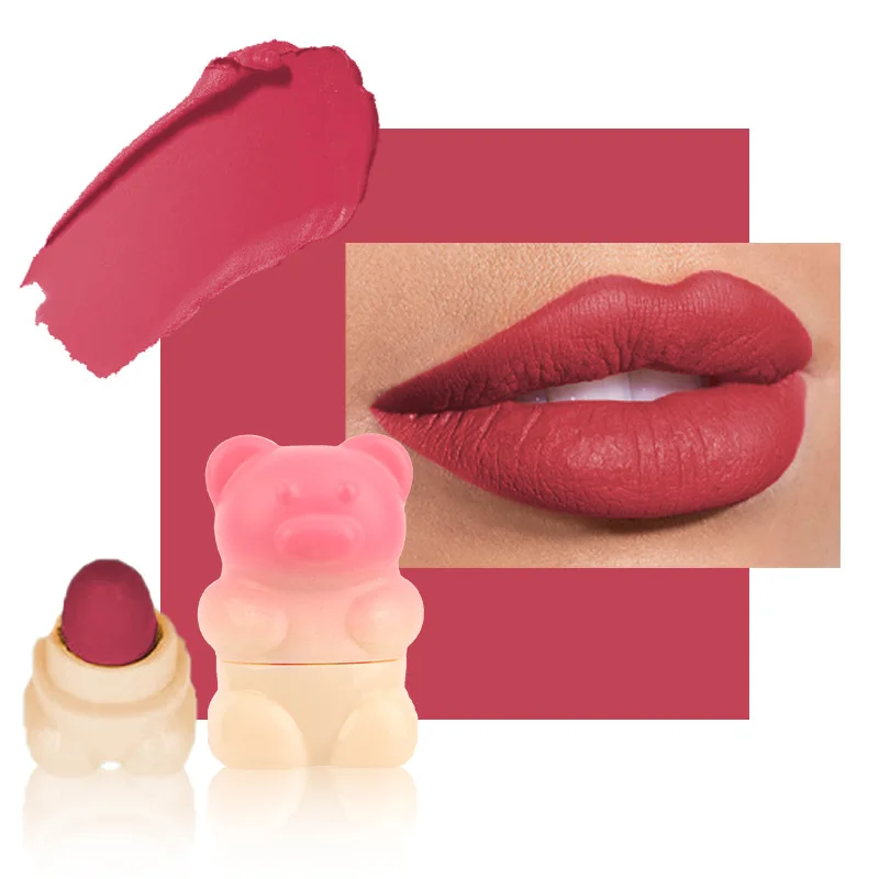 Matte samt feuchtigkeit spendende wasserdichte Antihaft-Tasse Lippenstift Set niedlichen Bären weichen Nebel Lippen balsam koreanische weibliche Make-up verbessern Glanz