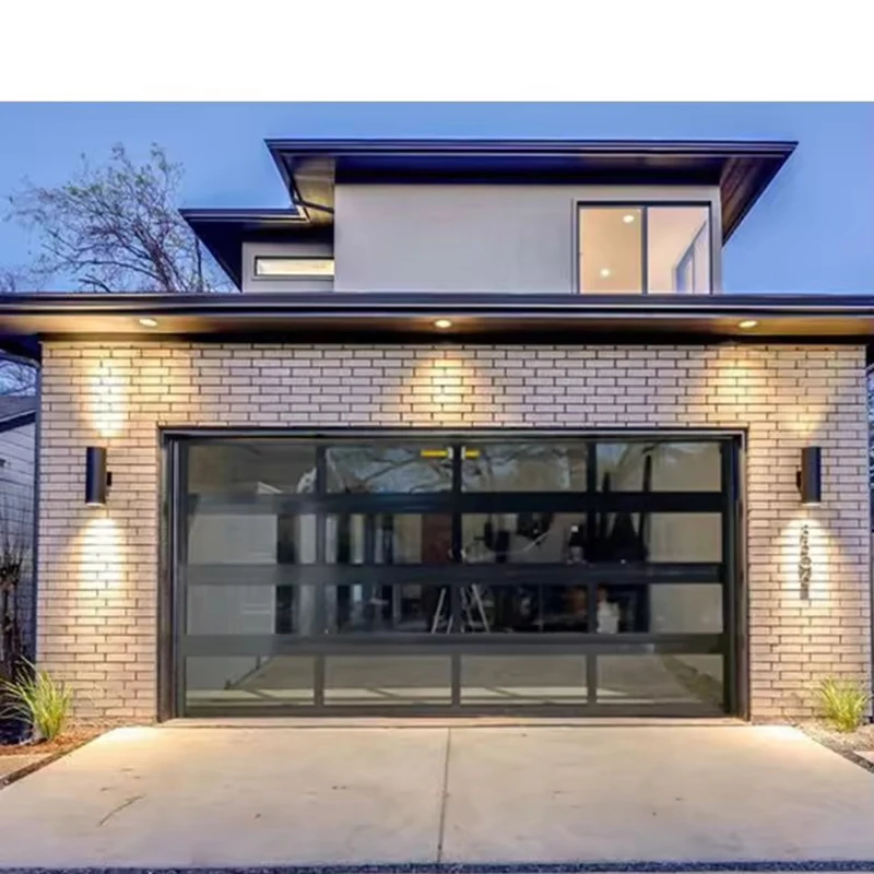 Modern Tempered Transparent Glass Garage Door, 9x8 9x7 16x7 Sectional Overhead Acrylic Electric Garage Door