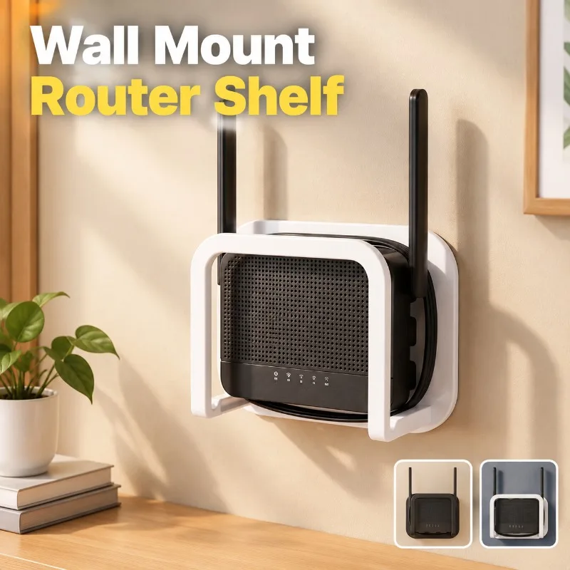 Wall Mount Router Shelf Holder Bracket, Drill-Free Storage Rack for Set-Top Box, Optical Modem and WiFi Router, Self-Adhesive
