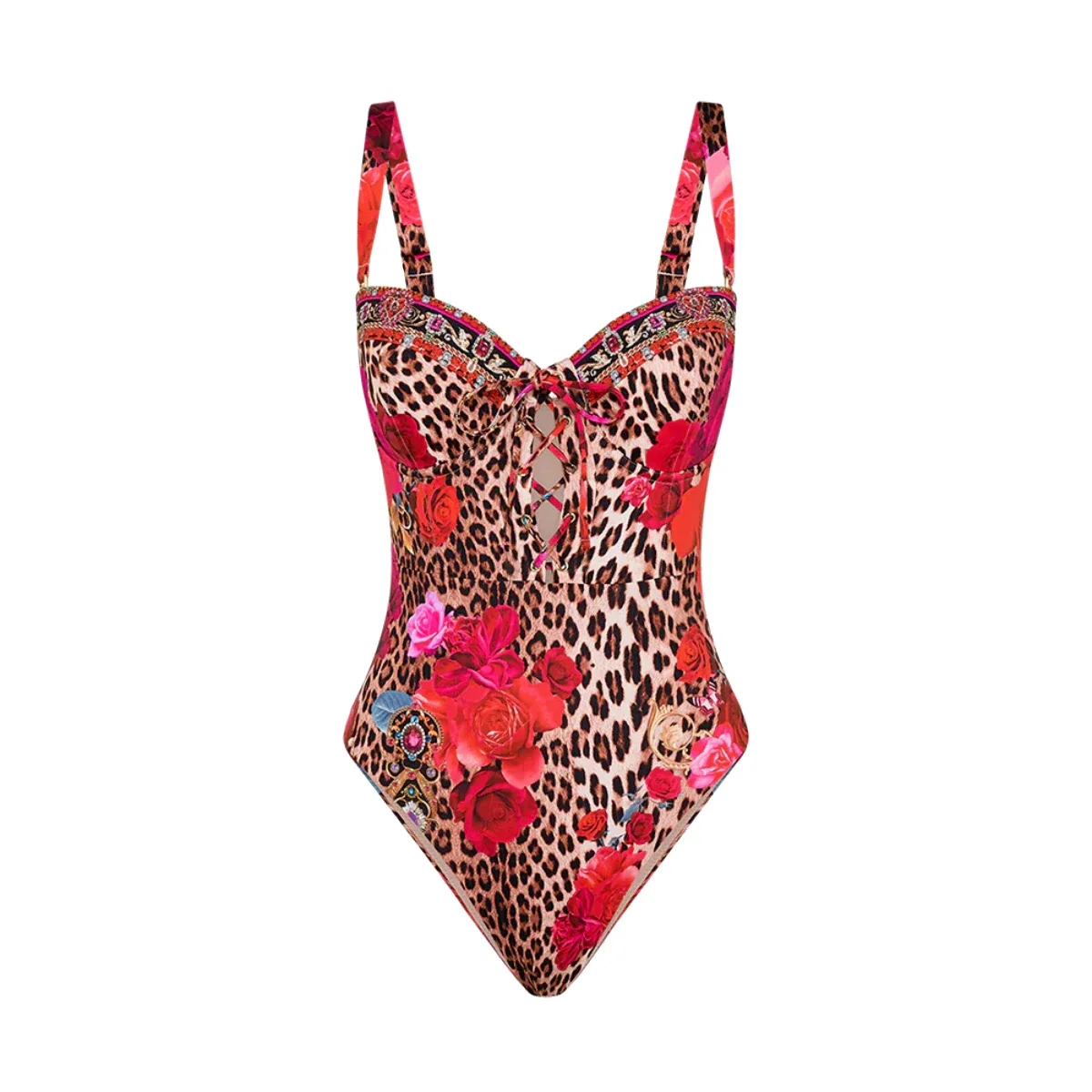 Traje de baño con estampado Floral de leopardo y cubierta, traje de baño Sexy de realce para mujer, trajes de baño con hombros descubiertos, traje de baño, ropa de playa