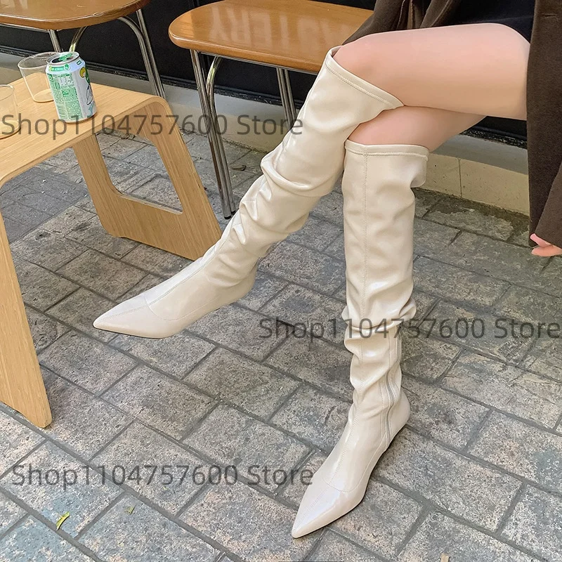 

Women's Sleek Leather Over The Knee Boots Pointed Toe Kitten Heel Design Boot Elegance Sophistication Ladies Autumn Thigh Botas