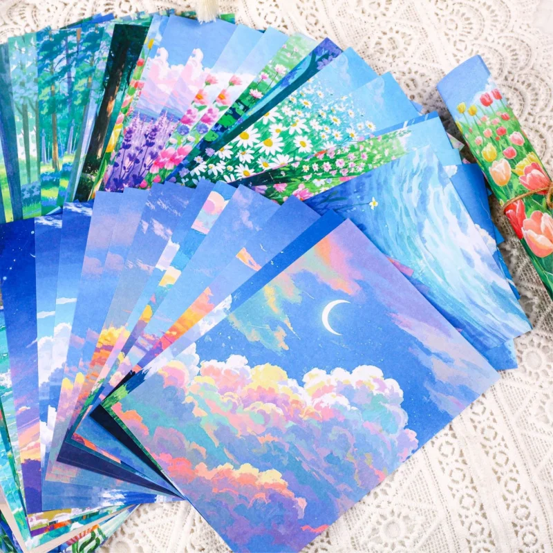20 Sheets Soft Retro Natural Scenery Background Paper, Minimal Fresh Landscape, Girly Journal Collage Paper